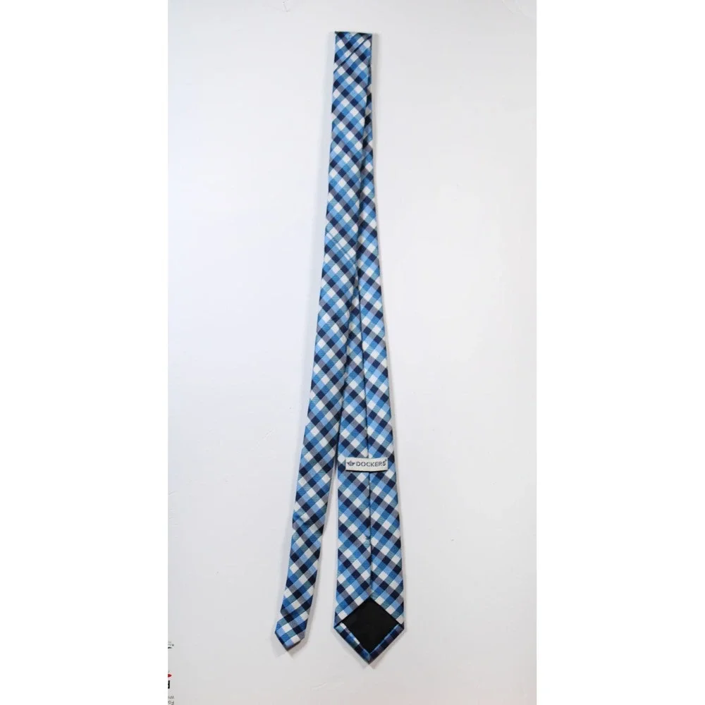 Dockers Boys Blue Gingham Plaid Necktie Formal Dress Tie Navy White Gray  24 in